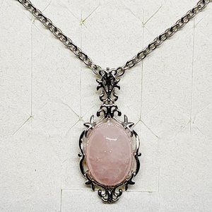 Galilea Rose Quartz pendant necklace in Stainless Steel & Silvertone 8 cts